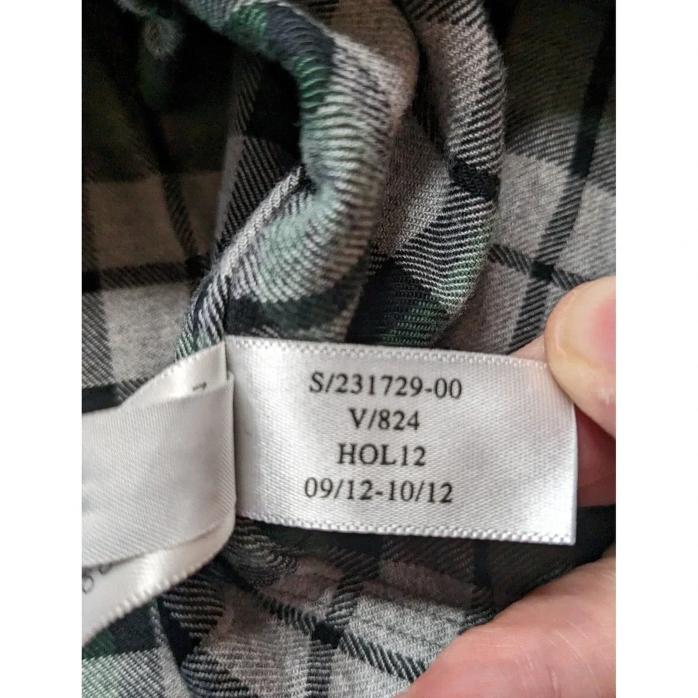 BANANA REPUBLIC Men Large Green Gray Plaid Cotton FLANNEL‎ Shirt